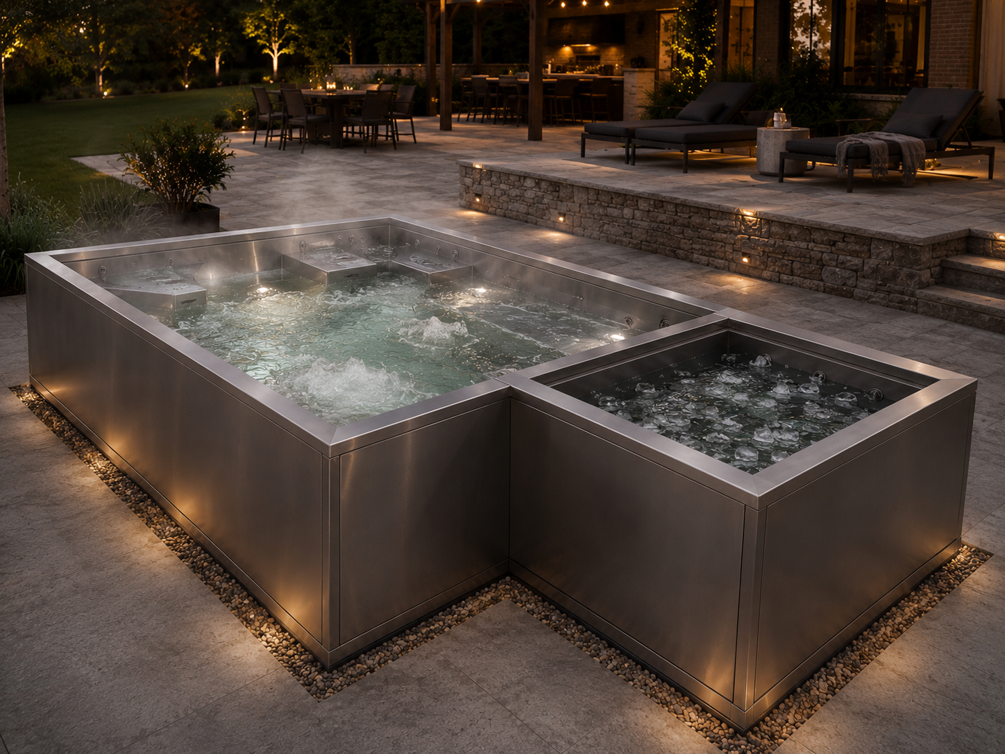 Nore Haus Kit 01 — 6 ft × 10 ft × 4 ft deep combo plunge pool, hand-welded 316L stainless steel